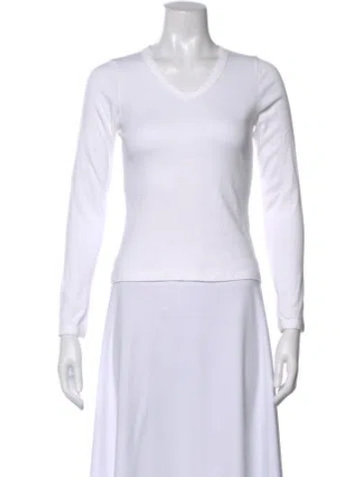 Pre-owned Flore Flore V-neck Long Sleeve T-shirt In White
