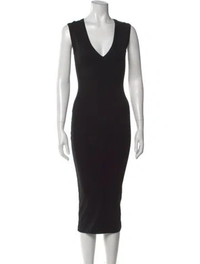 Pre-owned Flore Flore V-neck Midi Length Dress In Black