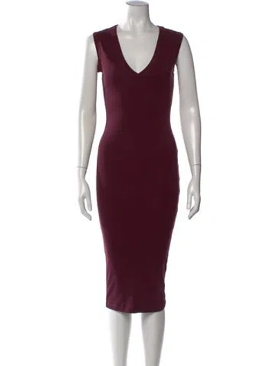Pre-owned Flore Flore V-neck Midi Length Dress In Burgundy