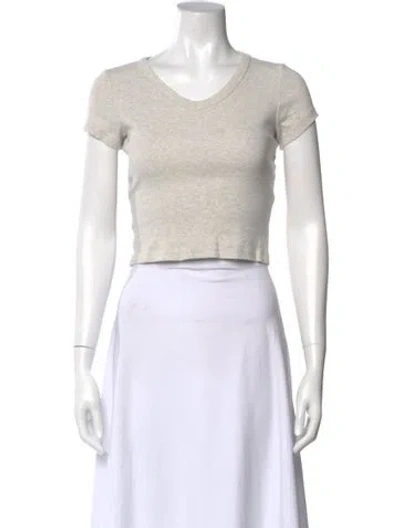 Pre-owned Flore Flore V-neck Short Sleeve Crop Top In Gray