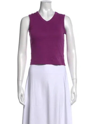 Pre-owned Flore Flore V-neck Sleeveless Crop Top In Purple