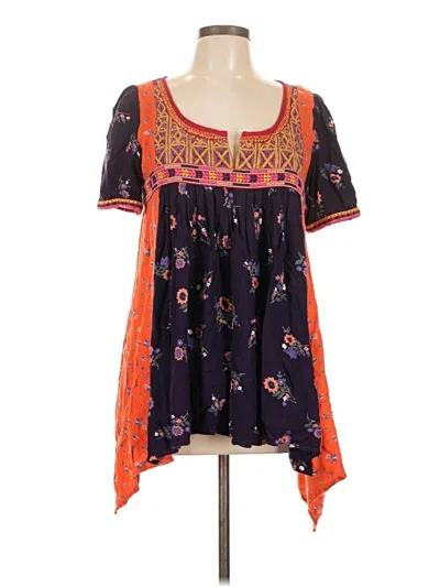 Pre-owned Floreat Short Sleeve Blouse In Orange