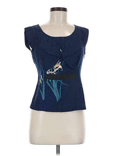 Pre-owned Floreat Sleeveless Silk Top Blue Scoop Neck Tops
