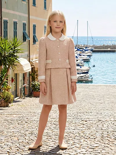 Florel Babies'  Girls Tweed Jacket And Skirt Set In Sand