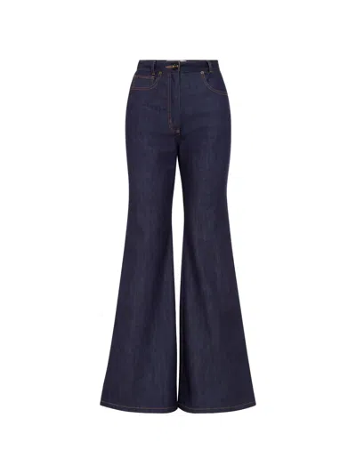 Florence & Fortitude Flared Seam Denim Trousers In Brown