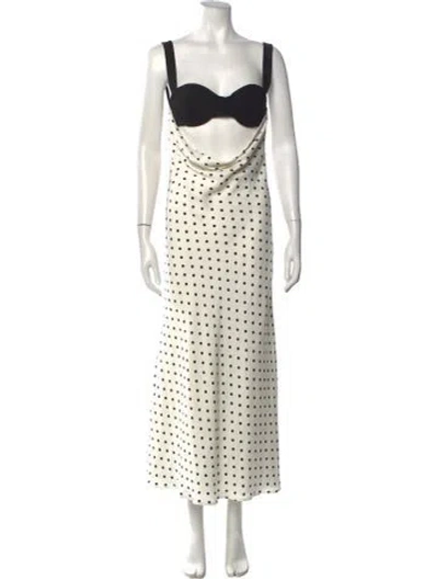 Pre-owned Florence & Fortitude Polka Dot Print Long Dress In Neutrals/white