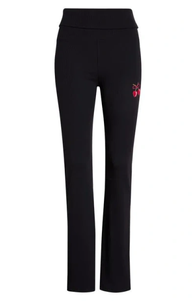 Florence By Mills Cherry High Waist Foldover Rib Pants In Animal Print