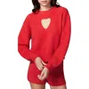 Florence By Mills Cloud Heart Cutout Bouclé Sweater In Scarlet