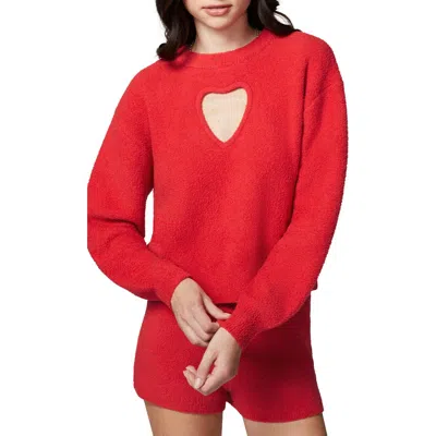 Florence By Mills Cloud Heart Cutout Bouclé Sweater In Scarlet