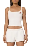 Florence By Mills Couch Date Rose Embroidered Crop Rib Tank In Jet Str Rose