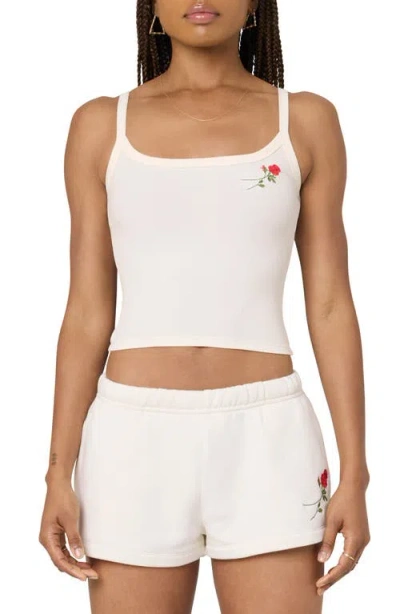 Florence By Mills Couch Date Rose Embroidered Crop Rib Tank In White Rose