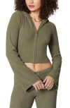 Florence By Mills Cozy Crop Zip Sweater Hoodie In Dusty Olive