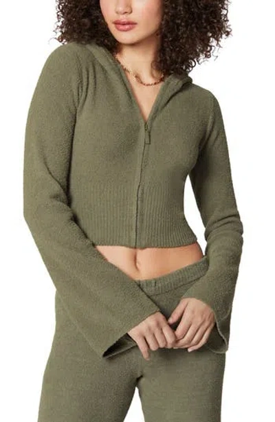 Florence By Mills Cozy Crop Zip Sweater Hoodie In Dusty Olive