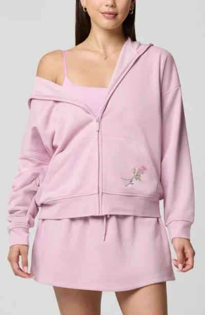 Florence By Mills Cozy Crush Forever Embroidered Oversize Graphic Zip Hoodie In Pink