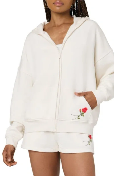 Florence By Mills Cozy Crush Forever Embroidered Oversize Graphic Zip Hoodie In Jet Str Rose