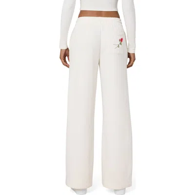 Florence By Mills Cozy Crush Forever Embroidered Wide Leg Sweatpants In Jet Str Rose