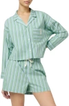 Florence By Mills Crop Pajama Top In Green Stripe