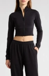 Florence By Mills Crop Stretch Cotton Blend Track Jacket In Black