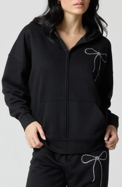 Florence By Mills Crystal Bow Front Zip Hoodie In Black