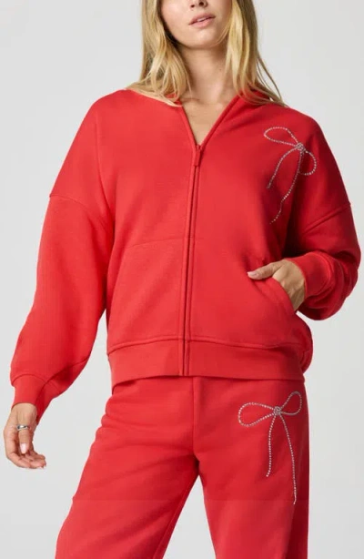 Florence By Mills Crystal Bow Front Zip Hoodie In Red