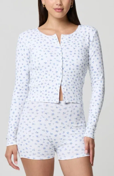 Florence By Mills Ditsy Floral Button-up Long Sleeve Crop Top In White