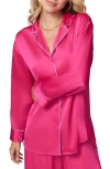 Florence By Mills Dream Satin Pajama Shirt In Fuschia Purple