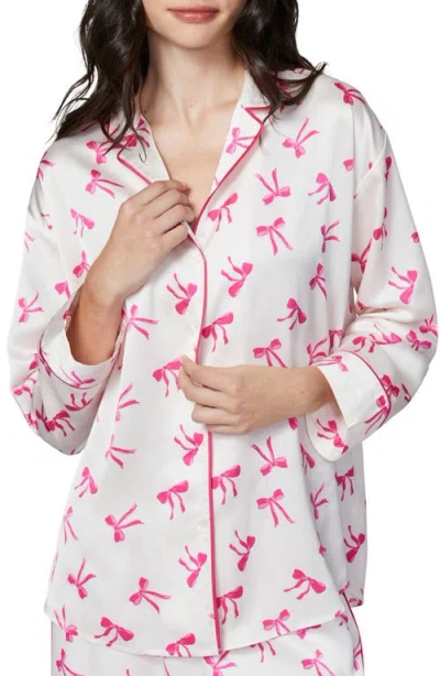Florence By Mills Dream Satin Pajama Shirt In Jet Stream Bows