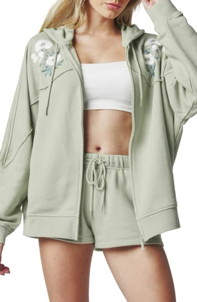 Florence By Mills Embroidered Full Zip Hoodie In Green