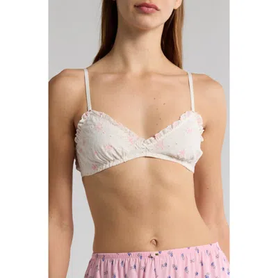 Florence By Mills Eyelet Cotton Bralette In Ivory/pink Multi