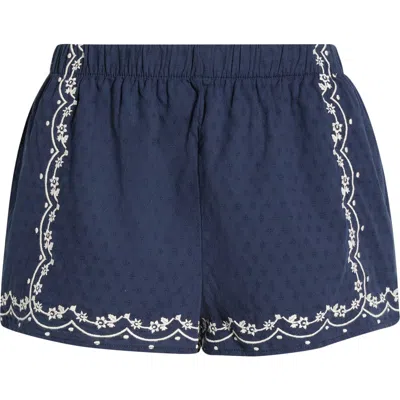 Florence By Mills Floral Embroidered Cotton Shorts In Blue