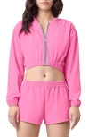 Florence By Mills Front Zip Hooded Crop Track Jacket In Pink