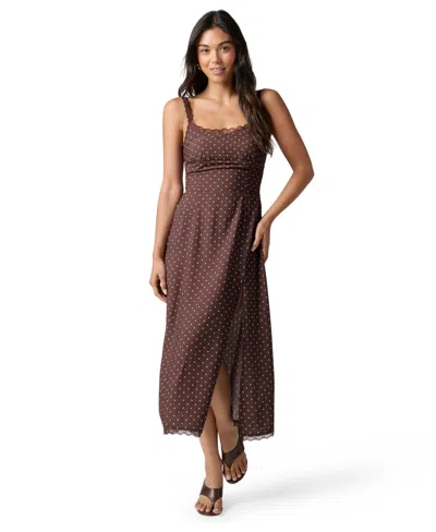 Florence By Mills Junior's Scoop Neck Midi Slip Dress In Brown Polkadot