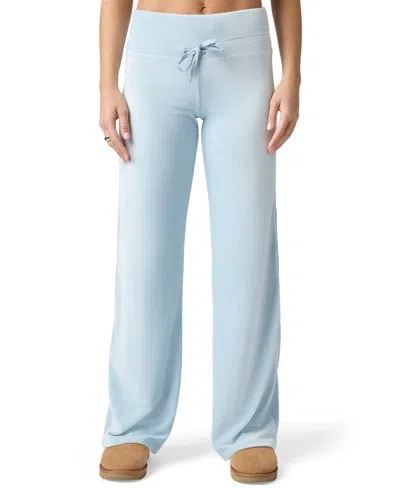 Florence By Mills Juniors' Cuddle Up Wide-leg Low-rise Ribbed Pants In Blue