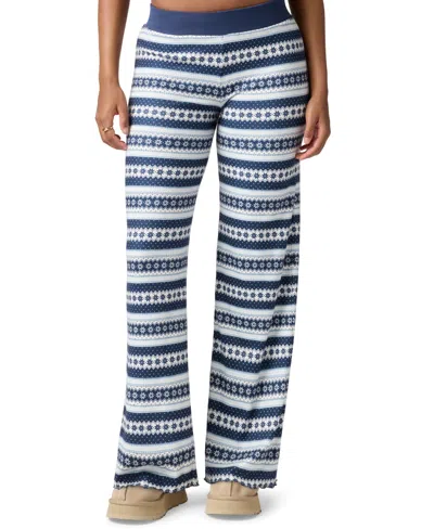 Florence By Mills Juniors' Pointelle Wide-leg Flare Pants In Blue