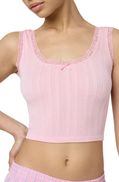 Florence By Mills Lace Trim Crop Tank In Candy Pink
