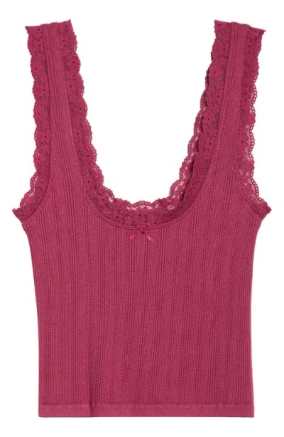 Florence By Mills Lace Trim Crop Tank In Pink