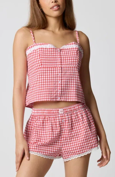 Florence By Mills Lace Trim Gingham Crop Stretch Cotton Camisole In Red
