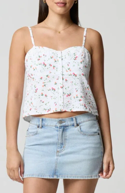 Florence By Mills Lace Trim Gingham Crop Stretch Cotton Camisole In White