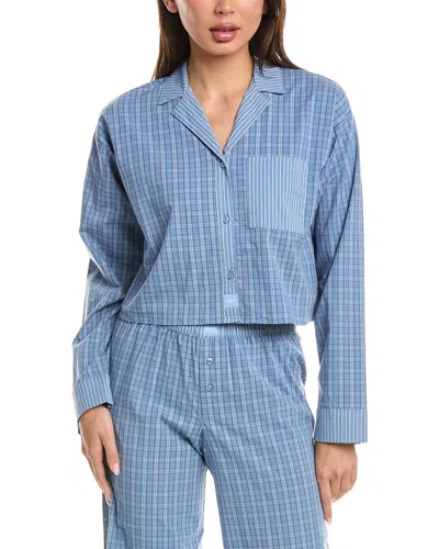 Florence By Mills Micro Plaid Crop Shirt In Blue