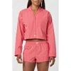 Florence By Mills Micro Plaid Crop Stretch Cotton Button-up Shirt In Pink