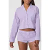 Florence By Mills Micro Plaid Crop Stretch Cotton Button-up Shirt In Purple