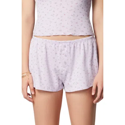 Florence By Mills Baby Button Waffle Stitch Sleep Shorts In Soft Lavendar Garden Floral