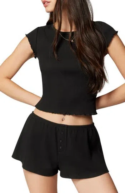 Florence By Mills Lettuce Edge Cotton Blend Crop Top In Black