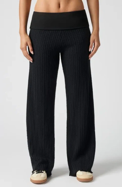 Florence By Mills Mini Cable Stitch Foldover Sweater Pants In Black