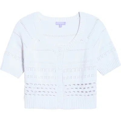 Florence By Mills Mixed Stitch Short Sleeve Cotton Cardigan In Blue