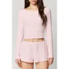 Florence By Mills Off The Shoulder Long Sleeve Crop Top In Pink