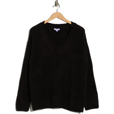 Florence By Mills Open Stitch V-neck Pullover In Black