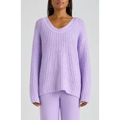 Florence By Mills Open Stitch V-neck Pullover In Purple