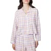 Florence By Mills Plaid Flannel Crop Pajama Shirt In Jet Stream Plaid