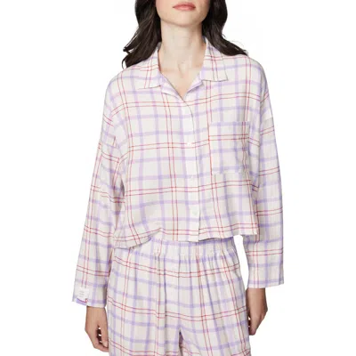 Florence By Mills Plaid Flannel Crop Pajama Shirt In Jet Stream Plaid